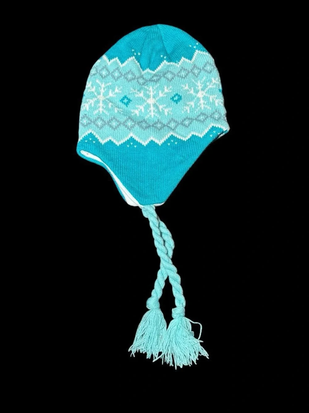 Kids Turquoise Snowflake Earflap Hat - Unbranded